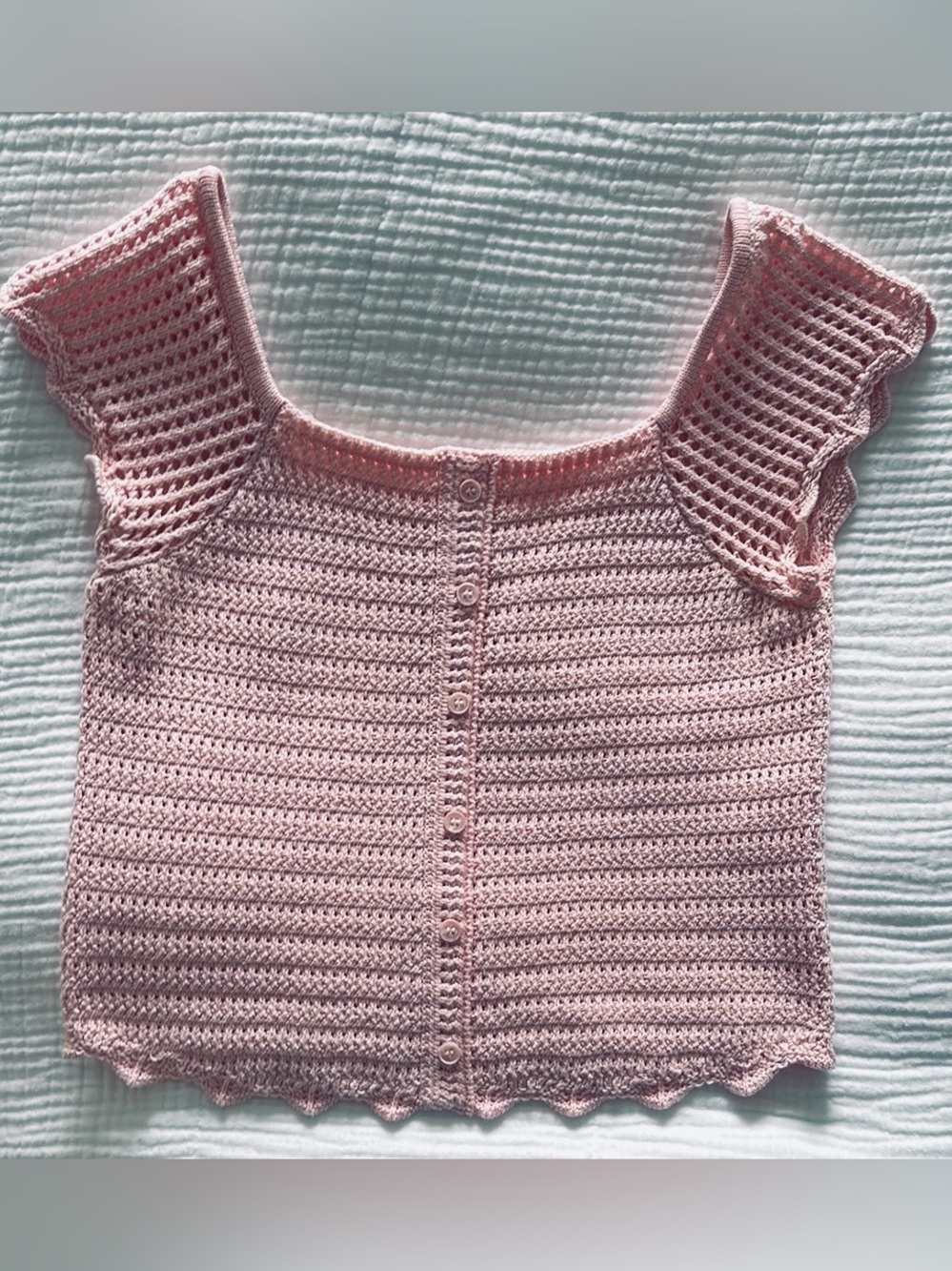 Full Tilt Pink Crochet Button-Front Youth Top